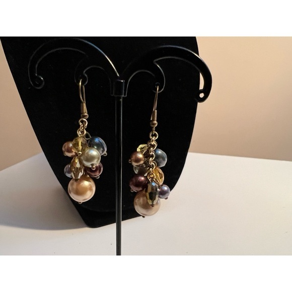 Premier Designs Aurora Borealis Beaded Fishhook Earrings 2" Drop EUC #130 - Picture 3 of 4